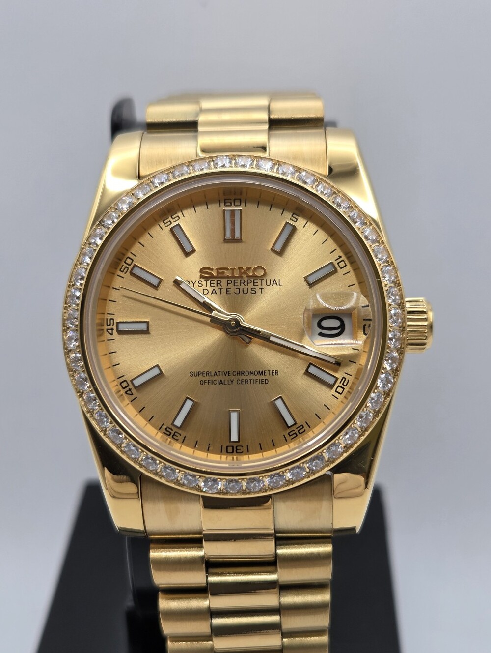 New Seiko Mod 36mm Automatic Watch White Dial DJ Rhinestone Bezel